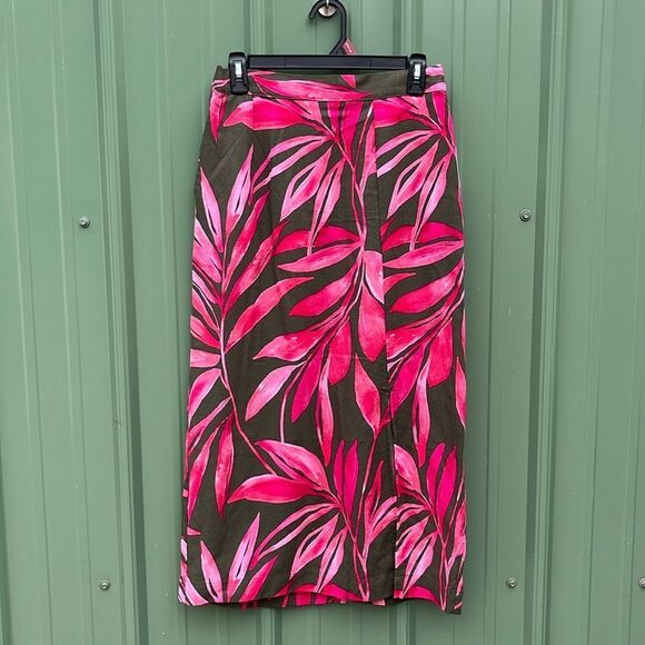 Women's Hawaiian Tropical Print Linen-Blend Slip Skirt with Side Slit, Size S - Picture 1 of 12